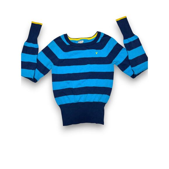 Vintage American Eagle Blue Striped Sweater Cotton/Wool Blend Size Medium - Picture 1 of 8